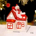Nordic style white and red ceramic glowing Christmas house decoration with snowman - Snowman on Roof