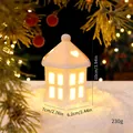 Nordic white ceramic glowing Christmas house ornament, 10cm tall, festive decor - Hexagon Heart