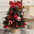 Mini albero di Natale da 45 cm con fiocchi rossi, palline e luci su base in legno - Albero di Natale LED PE (Tema Palla Rossa e Bianca) / 45cm