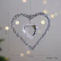 Silver glitter heart Christmas ornament with clear crystal pendant, 9x10cm size - Crystal Heart