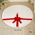 Soft white plush Christmas tree skirt featuring a red velvet bow, 120cm holiday decoration - Red Bow Style / 120cm / White