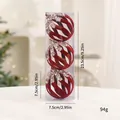 3-pack red flocked Christmas baubles with glitter in clear display box with dimensions - 8CM (3 Pieces Pack) / Burgundy Velvet Hollow