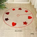 Grey felt Christmas tree skirt with red sequin stars and hearts decoration, 98cm - 98CM / Beige