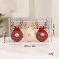 Set of 3 red and cream flocked reindeer Christmas tree hanging ornaments in a clear box - 6.5cm (Pack of 3) / Burgundy Champagne Velvet Reindeer
