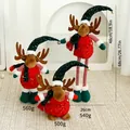 Three red Christmas reindeer plush dolls with sequin details and long hats in various sizes - Three-Piece Set / Reindeer Family Set