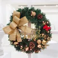 Corona de Navidad con lazo dorado brillante y cartel de Merry Christmas - Estilo Lazo Dorado Diagonal