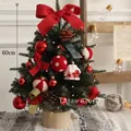 Albero di Natale artificiale da 60 cm pre-illuminato con fiocchi rossi e feltro - Albero di Natale LED PE (Tema Palla Rossa e Bianca) / 60CM