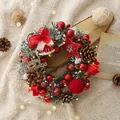 Festive red and green Christmas wreath decorated with pine cones and warm LED lights. - Red House / 40CM