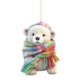 Cute 3D polar bear Christmas tree ornament with colorful rainbow scarf and hat pendant - Rainbow Stripe Hat Style (GJ-138) / Cute Polar Bear 03