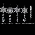 Set of 2 transparent acrylic snowflake pendants with varied lengths on black background - Cross-Border Set 2 / 10 Pieces Pack / Clear