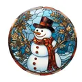 Detailweergave van een ronde acryl sneeuwpop hanger met glas-in-lood kunststijl - Sneeuwpop (03)