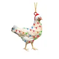 Flat acrylic Christmas chicken ornament with Santa hat and colorful fairy lights decor - White Rooster Style (01)