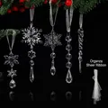 Set of 5 clear acrylic Christmas ornaments including snowflakes, icicles and ribbons - 10 Pieces/Pack (5 Styles 2 Per Style) / Clear