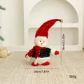 Sequined Christmas snowman doll plush ornament for holiday decor, red hat variant - Retractable Figurine / Sitting - Snowman