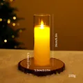 Candela elettronica a LED gialla in cilindro di vetro con dati su dimensioni e peso - Grande Candela in Vetro / 16cm