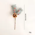 Branche de pin de Noël artificielle avec baies rouges et pomme de pin, longueur 26 cm - Petite Aiguille de Pin Baie Rouge