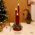 Rote LED-Elektronische Flammenlose Stabkerzen mit festlichem Tannenzweig für Weihnachten - Dreier-Set / Rot
