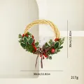 30cm Christmas wreath with pine cones and red berries for festive door decoration - Snowflake Rattan Wreath / 30cm