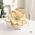 Fleur de Noël artificielle en velours pailleté champagne, taille 22 cm, poids 27 g, décor - Style Magnolia (SDH15) / Diamètre 22CM / Or champagne