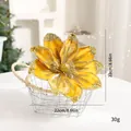 Décoration de fleur de Noël artificielle dorée scintillante dans un petit panier - Style Magnolia (SDH15) / Diamètre 22CM / Or