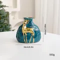 Blaue Keramik-Weihnachtsvase mit goldenem Hirschmotiv, 16x18cm - S / Vase / Blauer Elch