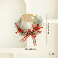 30cm Christmas wreath with red berries, pine cones, and plaid bow for holiday door decor - Letter Sign Berry Wreath