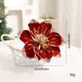 Künstliche rote Samt Weihnachtsblume mit Goldglitzer, 22 cm Größe und 30 g Gewicht - Magnolie-Weinrot
