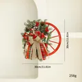 Decorative Christmas red wheel wreath with pine cones berries and plaid bow 30cm size - Retro Red Wheel Wreath