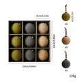 Set of 9 flocked Christmas ornaments in olive green, grey, and beige, 8cm each ball. - 9 Pieces Set (8cm) / Grey Blue Military Green Coffee