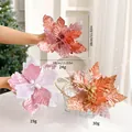 Fleurs de Noël artificielles en maille pailletée tons rose élégant et champagne - Ensemble Combiné Série E / Multipack / Mélange Argent-Blanc-Rose