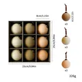 Set of 9 flocked Christmas ornaments in beige, olive, and peach tones with size details - 9 Pieces Set (8cm) / Dark Pink White Khaki