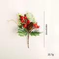 Kunstmatige rode kerstbessen tak met dennenappel van 22cm hoog en weegt 22,7g - Tak / Rode Bes Granaatappel