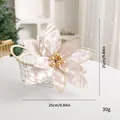 Fleur de poinsettia artificielle en velours champagne pour décoration de Noël, 25 cm. - Style Y Fleur de Noël en Tissu / Diamètre 25cm / Or champagne