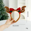 Festliches Weihnachts-Rentier-Geweih-Stirnband mit roter Schleife und Pompons - Großes Geweih Stirnband / Braune Geweihe (Erwachsene)