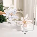 Fleur de poinsettia de Noël artificielle blanche et champagne avec paillettes dorées - Ensemble de Fleurs de Noël Style Y / Lot de 2 Pièces (Diamètre 25cm) / Blanc crème et Or Champagne
