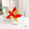 Fleur de poinsettia artificielle rouge et or pailletée pour décor de Noël 27cm - Style de Pétale Dentelé (L) / Diamètre env. 27cm / Or Rouge