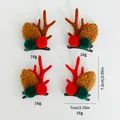 Set festivo di fermagli per capelli con corna di renna natalizie e pompon morbidi - Marrone + Rosso