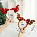 Cerchietti natalizi di peluche con corna di renna in bianco e marrone con fiocchi - Corna Rosse + Corna Rosse (Adulto)