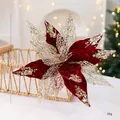 Fleur de Noël artificielle en velours rouge et résille dorée à paillettes pour déco - Style Patchwork en Maille / 29cm / Or Rouge