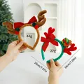Set mit festlichen Plüsch-Weihnachts-Rentiergeweih-Stirnbändern in Braun und Grün mit Schleifen - Eltern-Kind Stirnband Set / Braunes Geweih Erwachsene + Kinder Geschenkbox