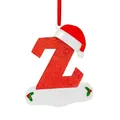 Sparkling red glitter letter Z Christmas tree ornament with a cute 3D Santa hat design - Z