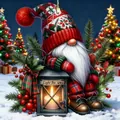 Festive Christmas gnome acrylic flat ornament featuring a lantern and pine decor - Style 01