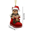 Detail view of the dog Christmas ornament showing dimensions 8cm by 5.5cm. - Yorkshire Terrier (Style 02)