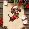 Primer plano de un adorno navideño de teckel con gorro de Papá Noel y suéter rojo - Estilo Teckel (調皮小狗06款)