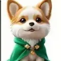 Detail view of 2D acrylic Corgi Christmas ornament wearing a green holiday cloak - Corgi Dog Style (02款)