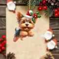 Lindo adorno navideño de acrílico Yorkshire Terrier colgado en una rama festiva. - Estilo Yorkshire Terrier (調皮小狗01款)