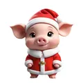 Detail view of a cute 2D acrylic Christmas pig ornament wearing a red Santa hat and coat - Pig Style (03款)
