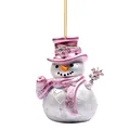 Detailed view of a pink and white acrylic Christmas snowman ornament with snowflake patterns - Christmas Snowman Style 1