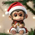 Detailed view of 2D acrylic monkey ornament with Santa hat for Christmas decor - Monkey Style (04款)