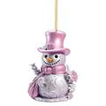 Pink acrylic snowman Christmas ornament with sparkling snowflake details and gold string. - Christmas Snowman Style 2